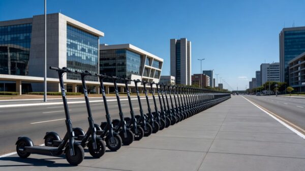 Patinetes elétricos da JET em área urbana de Brasília