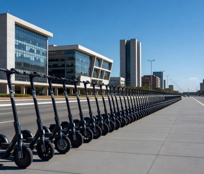 Patinetes elétricos da JET em área urbana de Brasília