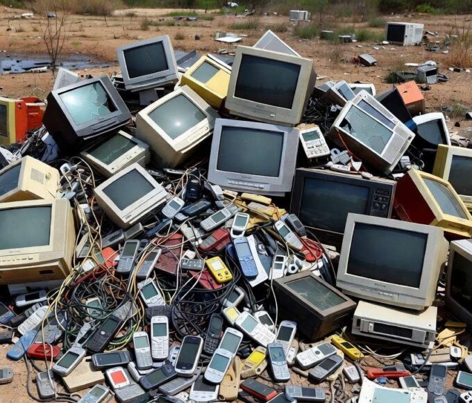 Resíduos eletrônicos descartados em área de reciclagem no DF