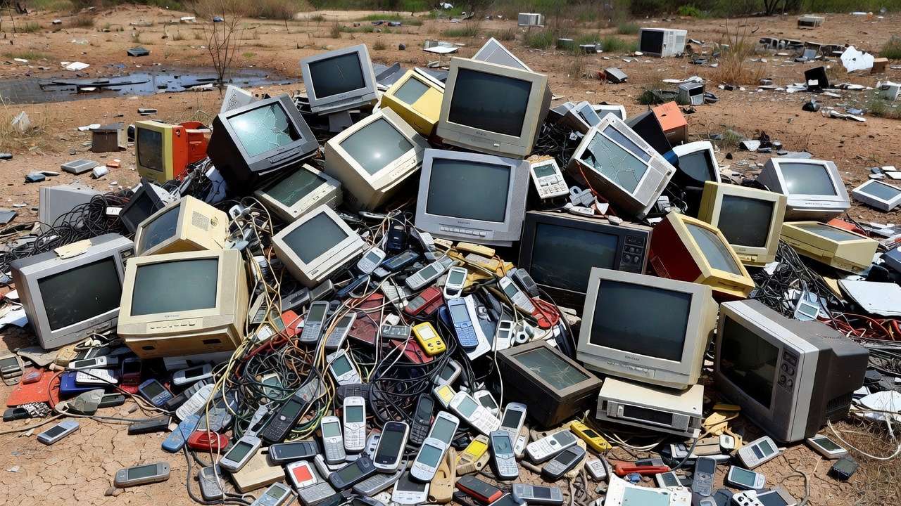 Resíduos eletrônicos descartados em área de reciclagem no DF