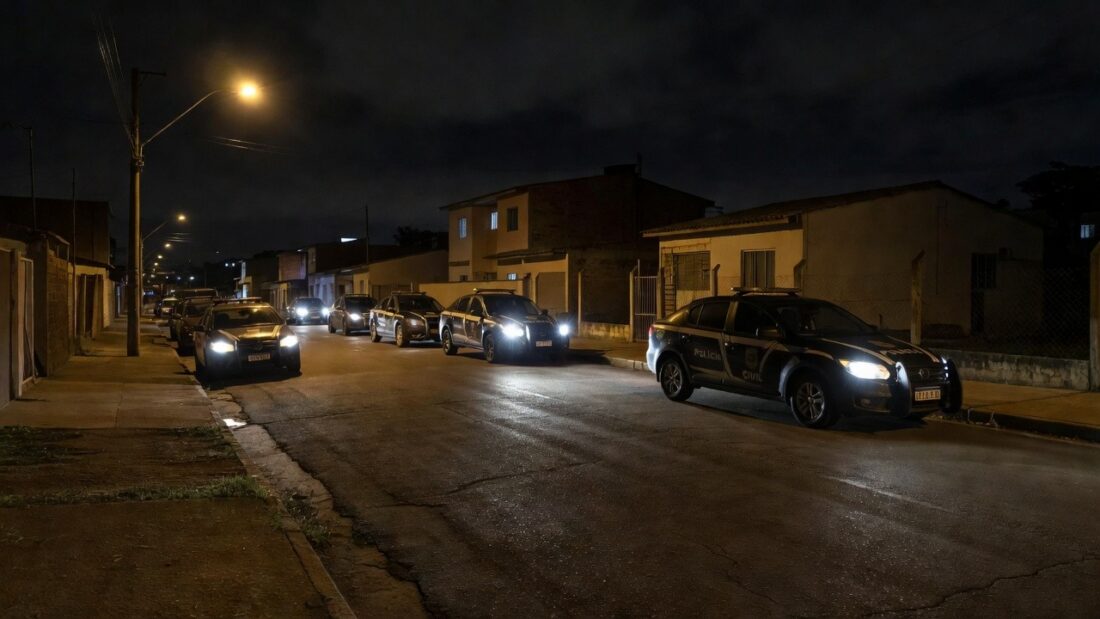 Viaturas da Polícia Civil em operação no Paranoá durante ação contra tráfico de drogas