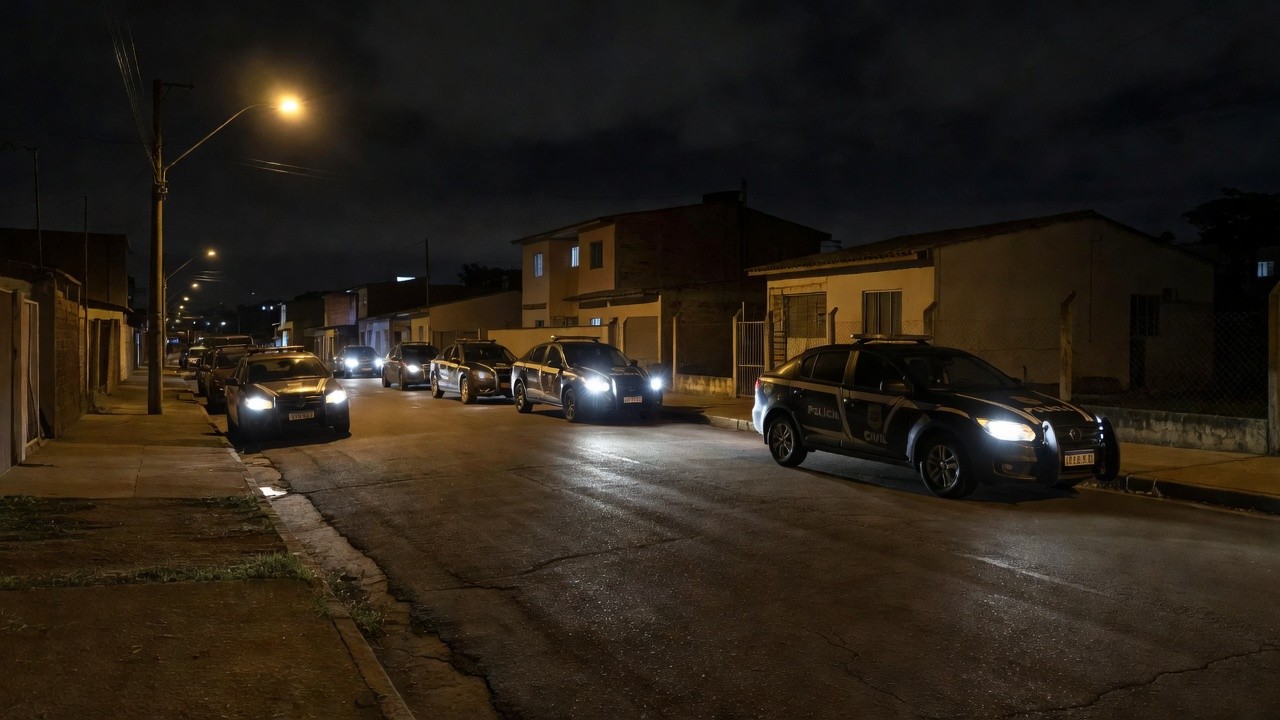 Viaturas da Polícia Civil em operação no Paranoá durante ação contra tráfico de drogas
