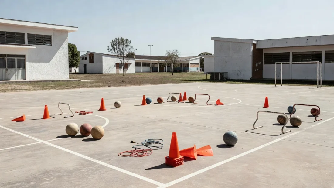 Quadra esportiva em escola pública do DF sobre projeto de aulas de Educação Física