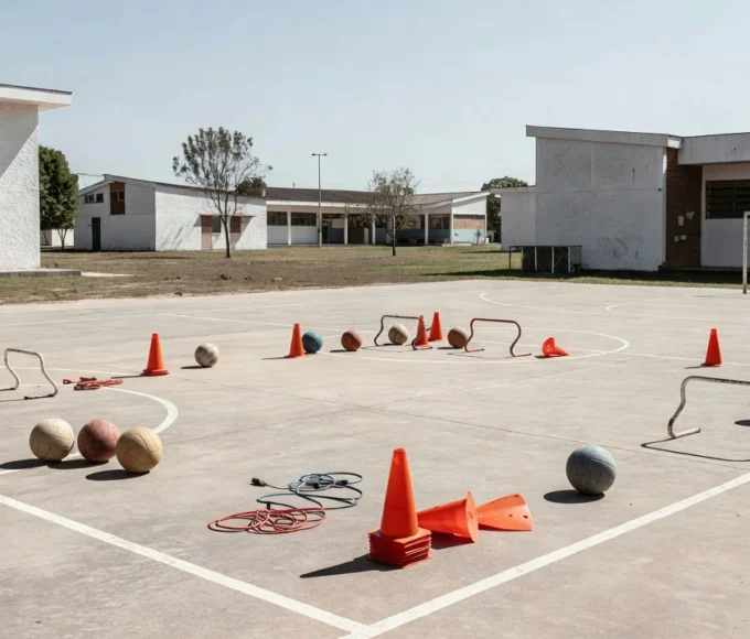 Quadra esportiva em escola pública do DF sobre projeto de aulas de Educação Física