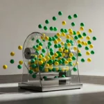 Máquina de sorteio Timemania com bolas coloridas