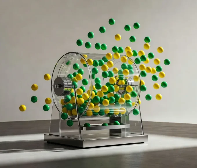 Máquina de sorteio Timemania com bolas coloridas