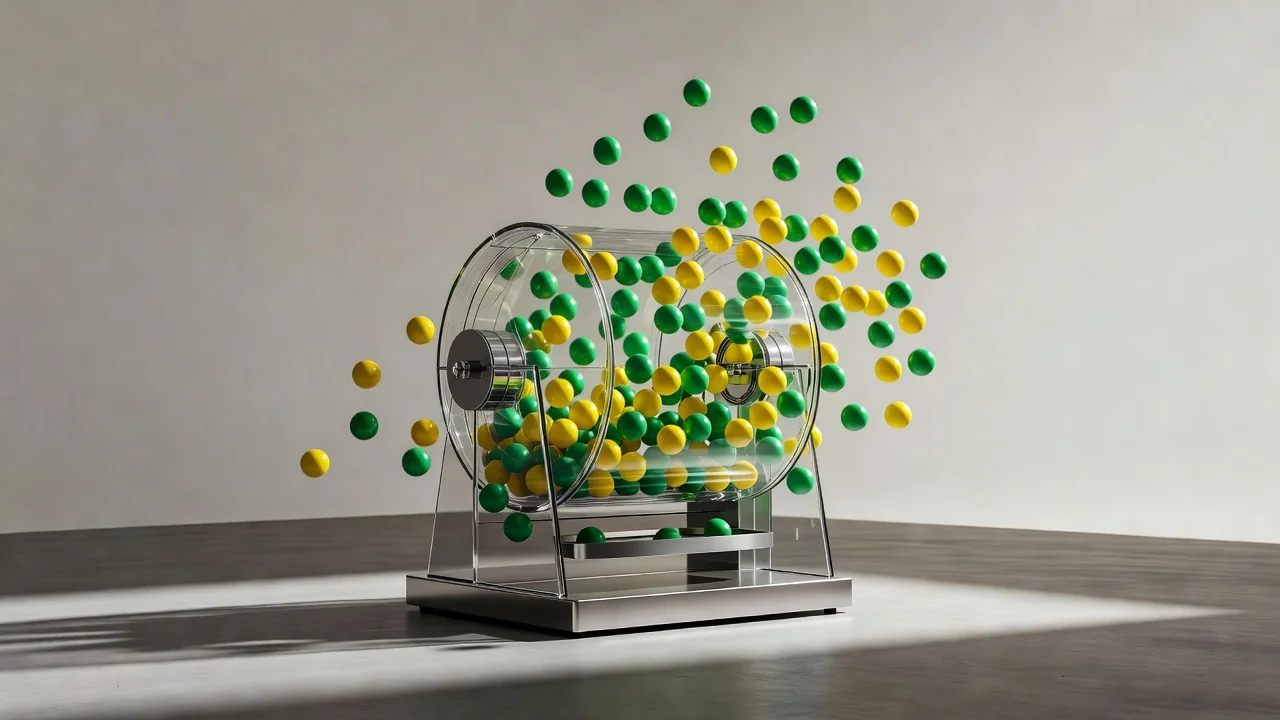 Máquina de sorteio Timemania com bolas coloridas