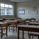 Sala de aula vazia na Escola do Legislativo representando baixo alcance de projeto de cidadania