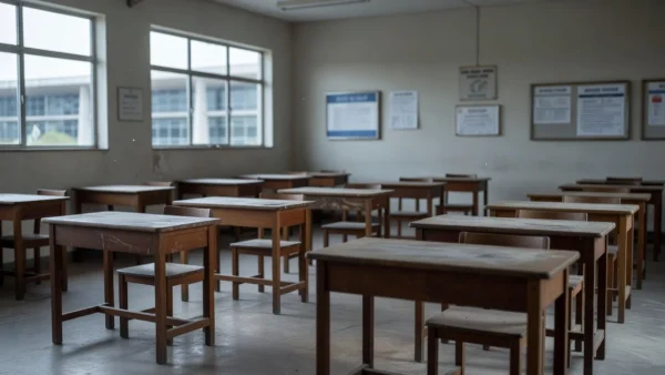 Sala de aula vazia na Escola do Legislativo representando baixo alcance de projeto de cidadania