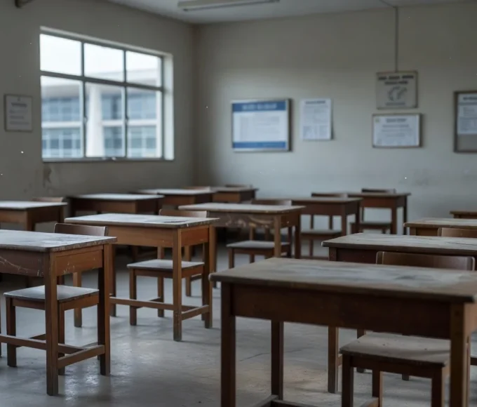 Sala de aula vazia na Escola do Legislativo representando baixo alcance de projeto de cidadania