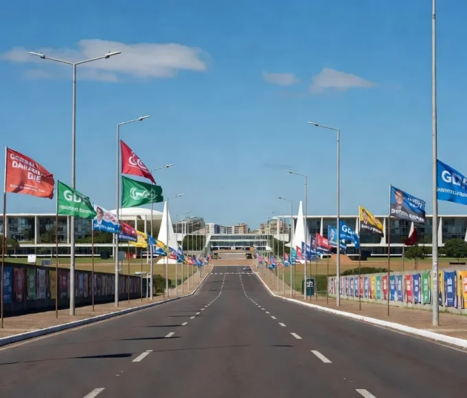 Ruas de Brasília com faixas e panfletos de campanha eleitoral ao GDF