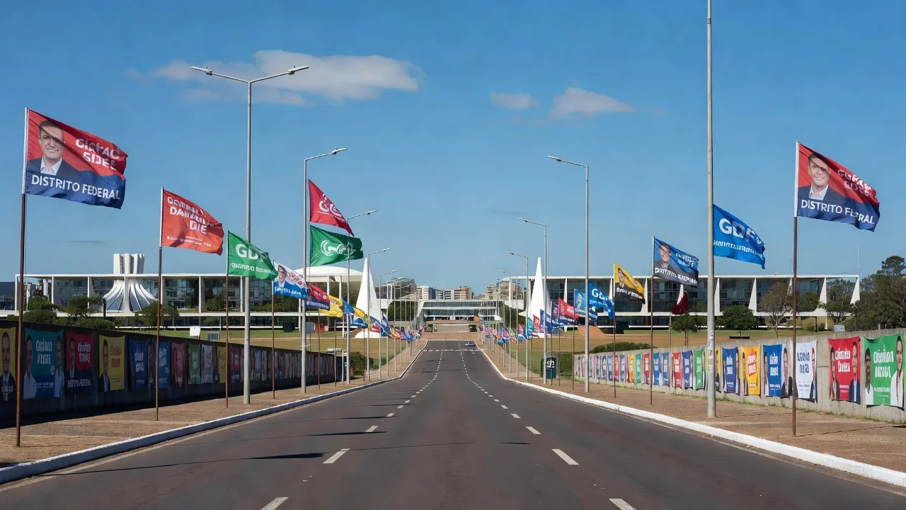 Ruas de Brasília com faixas e panfletos de campanha eleitoral ao GDF