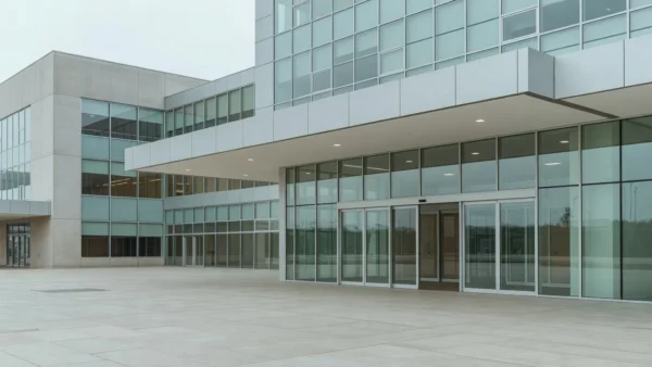 Entrada de hospital em Brasília com tons frios, simbolizando internação familiar