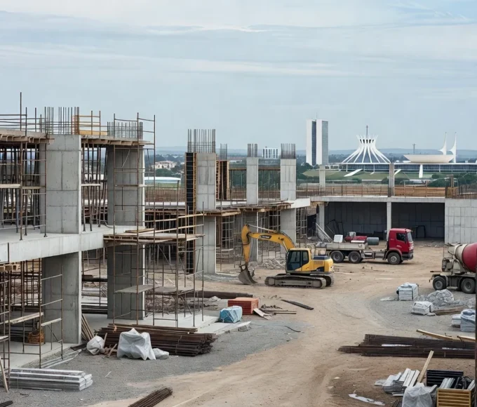 Canteiro de obras inacabado em Brasília, simbolizando projetos pendentes no GDF