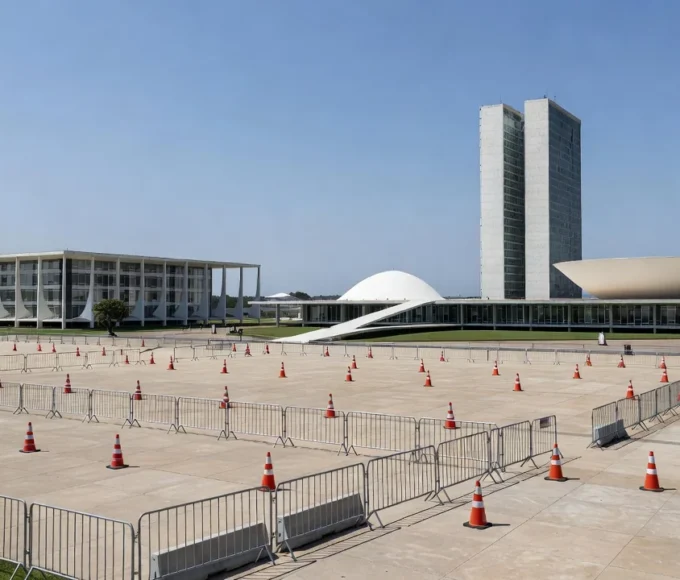 Praça dos Três Poderes interditada em Brasília com barreiras de segurança